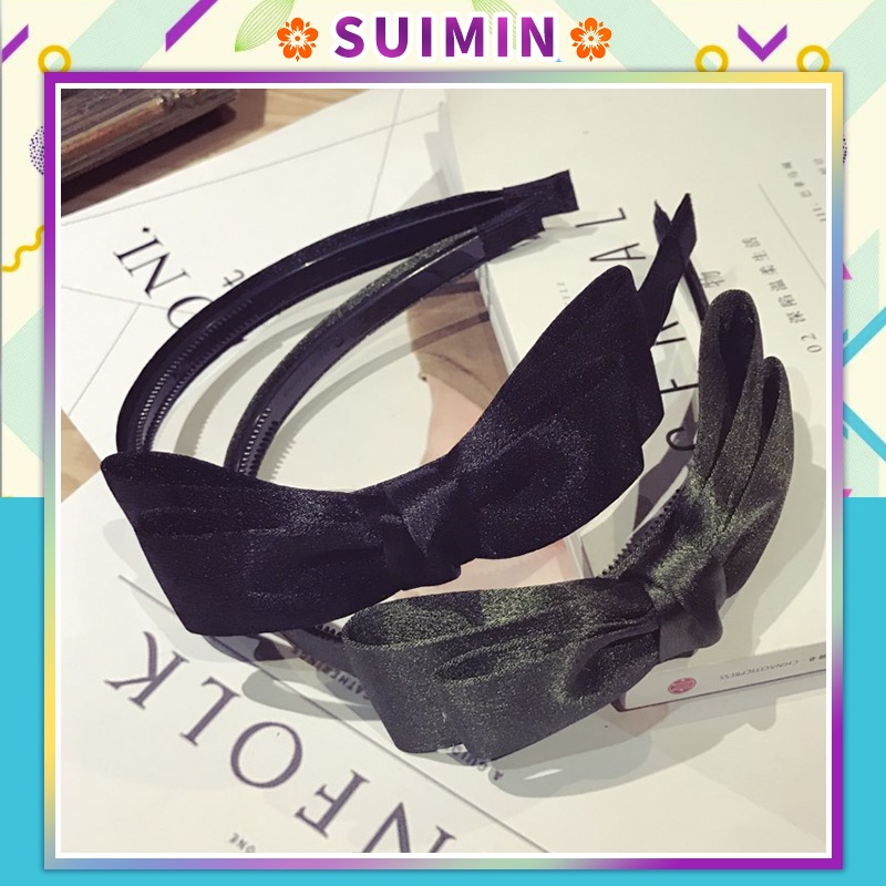 Băng Đô Vải Hai Lớp Đính Nơ Chống Trượt Phong Cách Hàn Quốc Mới