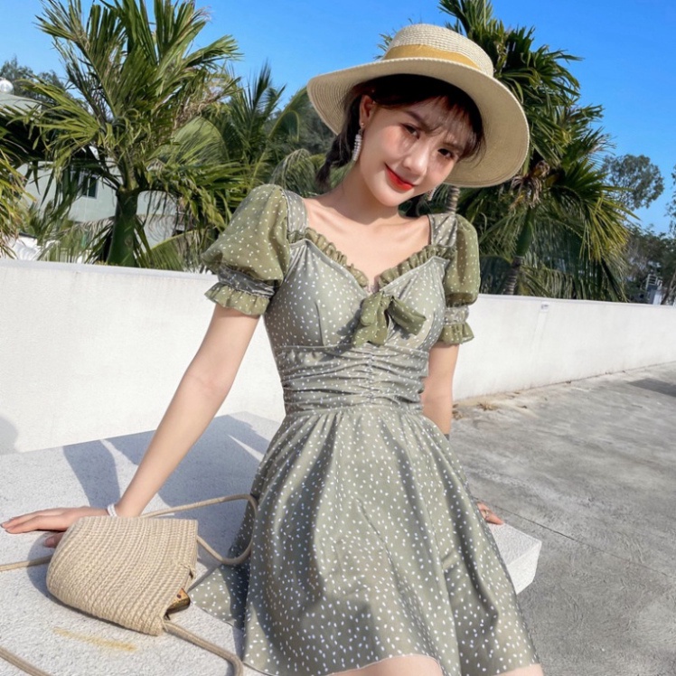 Bikini 1 mảnh Nữ  kín đáo LUHAZO đi biển Đan lưng Tay Phồng 6109&amp;8054 DK2T401