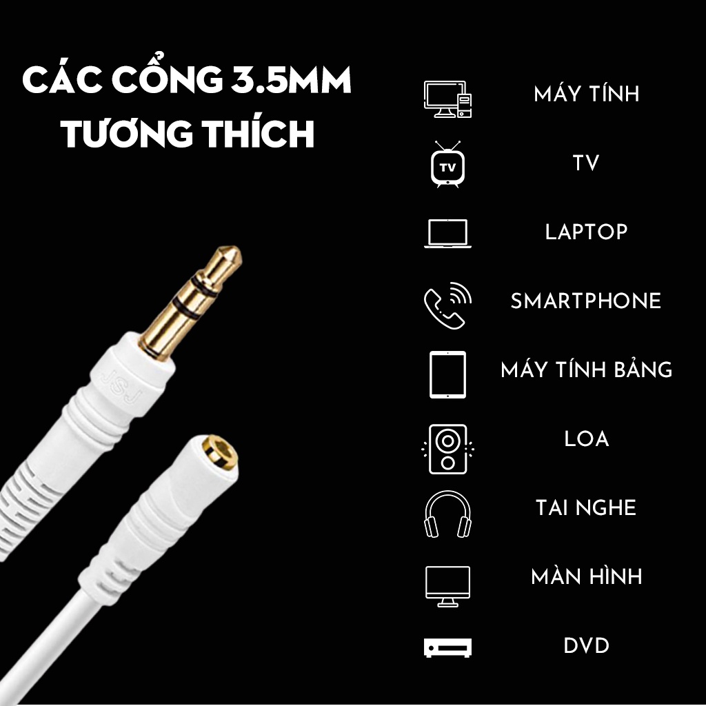 Dây tín hiệu đầu 3 li đực ra đầu 3 li cái JSJ 6131 dài 1.8m đến 3m chất âm đầy đặn khả năng chống nhiễu