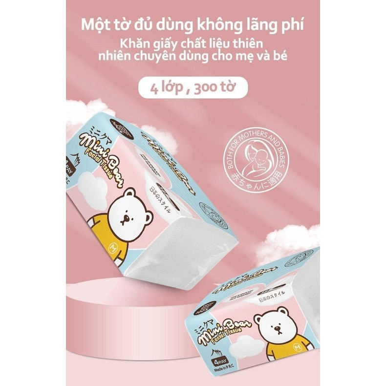 [HỎA TỐC] Khăn giấy rút mini bear Nhật Bản gói 300 tờ x 4 lớp - HTpaper