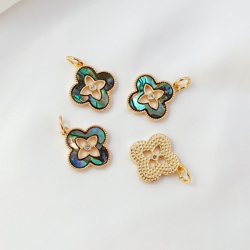 Mặt Dây Chuyền Bằng Đồng Mạ Vàng 14K Hình Vỏ Sò / Cỏ Bốn Lá / Mặt Trăng / Hoa Hồng DIY