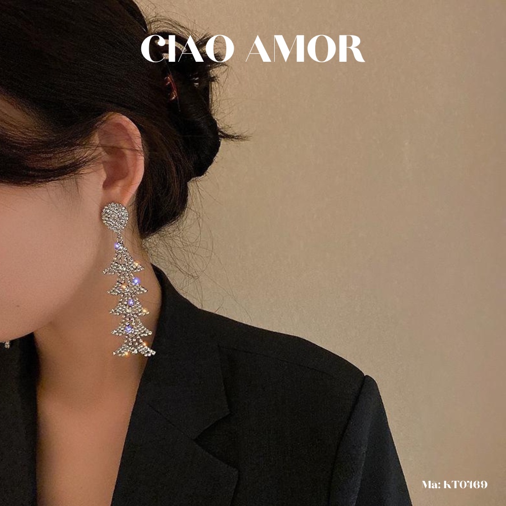 Khuyên tai nữ, Bông tai nữ dài lá tầng bling dự tiệc lấp lánh sang trọng Trang sức Ciao Amor - KT0469
