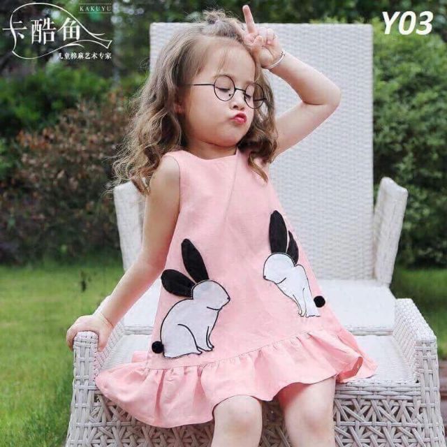Đầm thỏ thun cotton bé gái