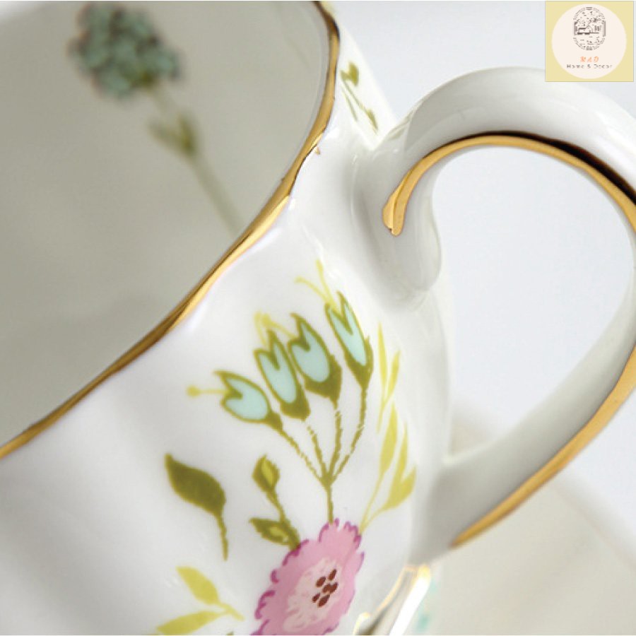 Tách trà gốm sứ cao cấp kèm đĩa và thìa họa tiết mùa xuân