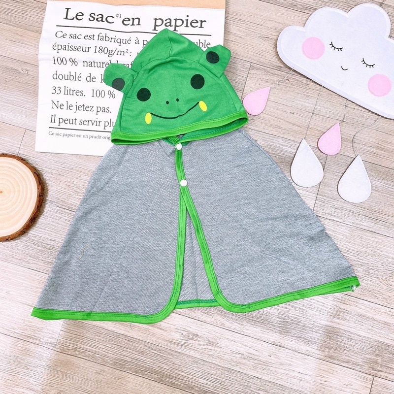 Áo Choàng Vải Cotton Chống Nắng Loại Cao Cấp Cho Bé , Áo Đi Nắng Cho Bé Trai Bé Gái Hình Con Ếch Từ 6-15kg