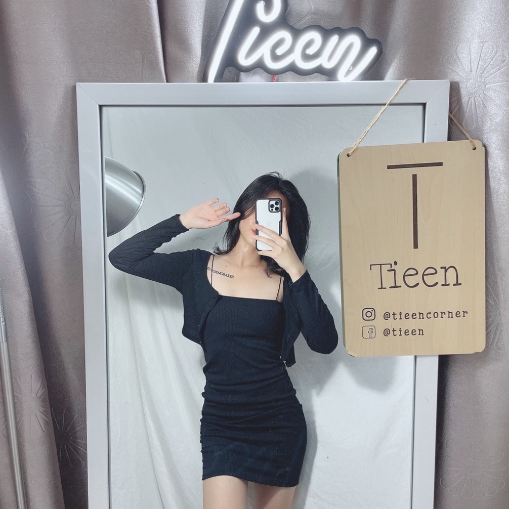 [Hot] Set đầm body dây bún kèm áo khoác bên ngoài