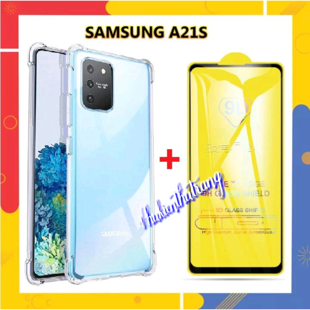 Combo Kính Cường Lực Full Màn Hình Samsung A21s và Ốp Lưng chống sốc 4 cạnh loại 1