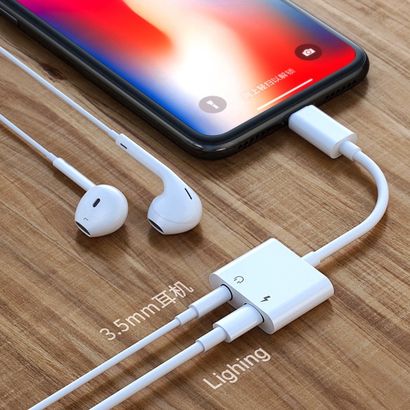 Cáp Chuyển Đổi Lightning Sang 3.5mm 2 Trong 1 Cho Iphone Giắc Chia Cổng Cho iPhone 7/8/X/11 Thành Cổng Sạc + Tai Nghe