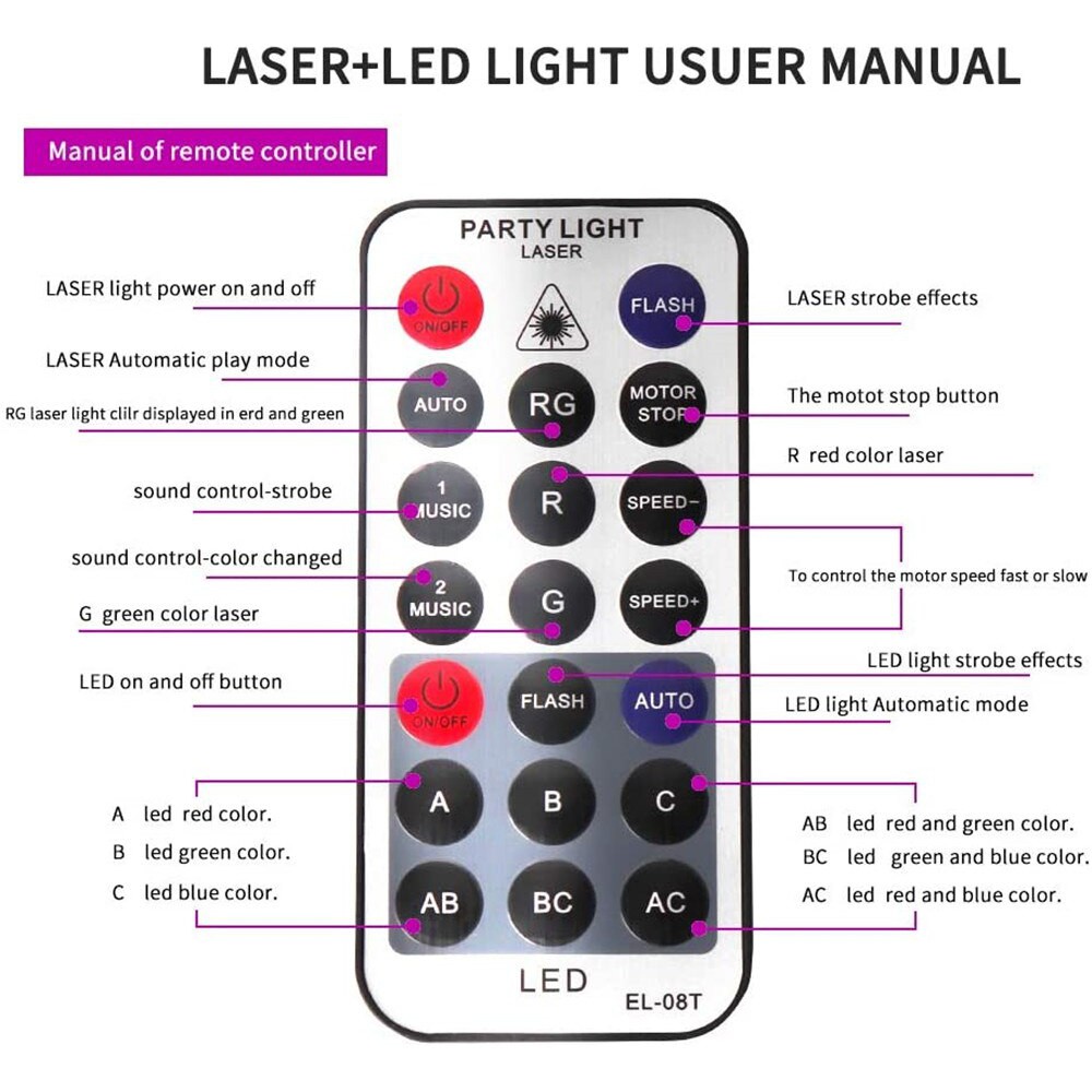 Đèn laser sân khấu 6 mắt cảm biến theo nhac, Đèn led ánh sáng laze