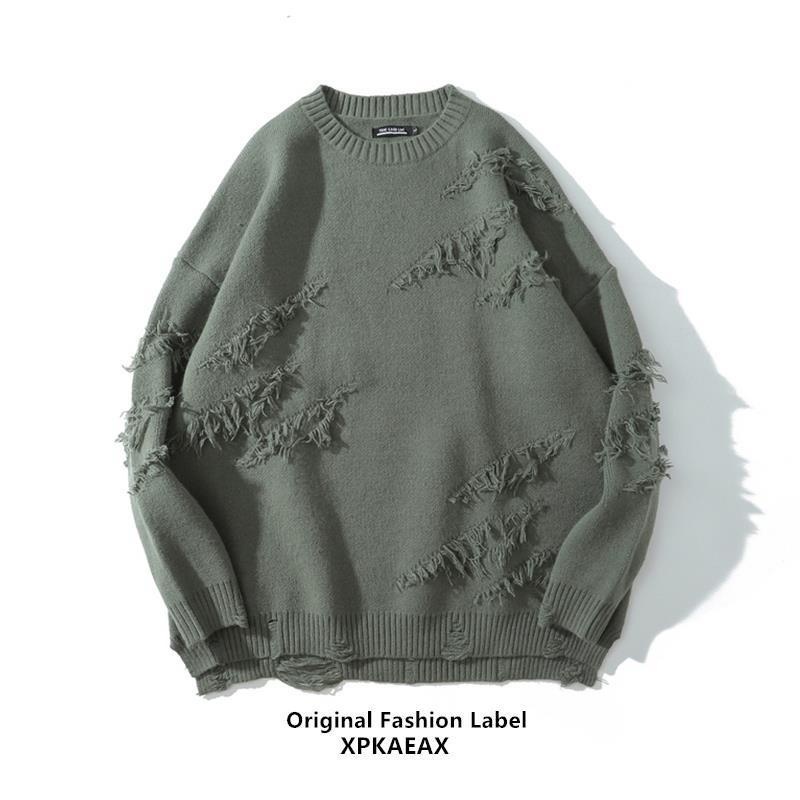 Áo khoác cổ tròn thiết kế rách màu xanh matcha phong cách đường phố thời trang cá tính