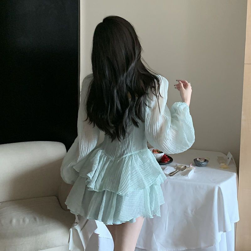 Váy babydoll Đầm Ngắn Ôm Eo Tay Phồng Thời Trang Mùa Hè 2022 Phong Cách Mới Cho Nữ