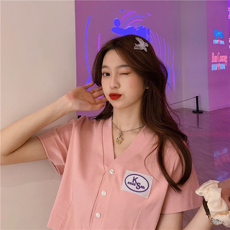 Áo thun tay ngắn chất liệu vải mát dệt kim màu đơn sắc kiểu mùa hè cho nữ