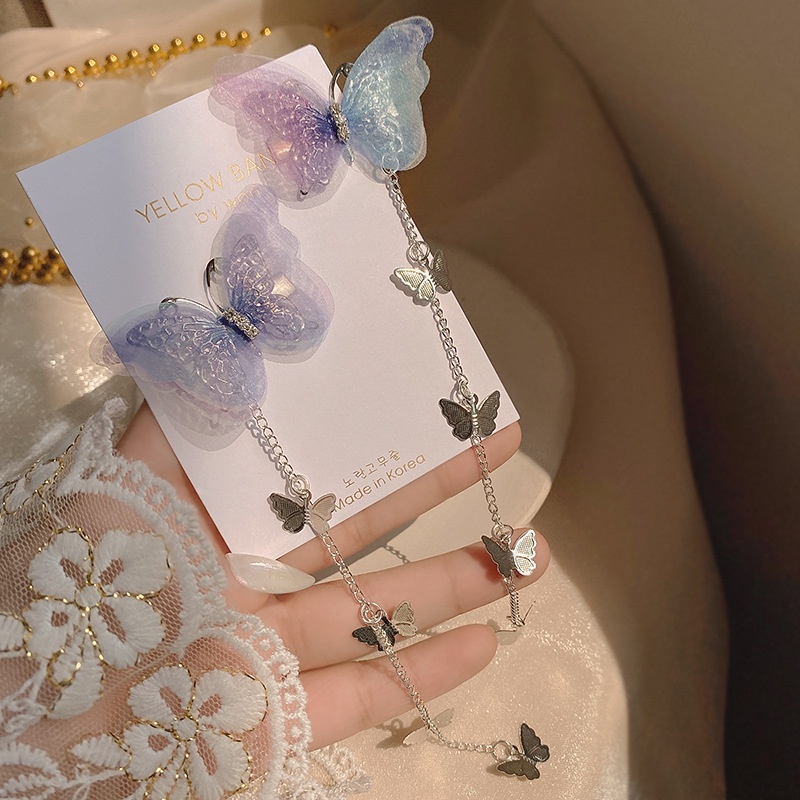 Kẹp tóc kim loại trang trí bươm bướm tua rua phong cách Hàn Quốc cổ điển xinh xắn cho nữ