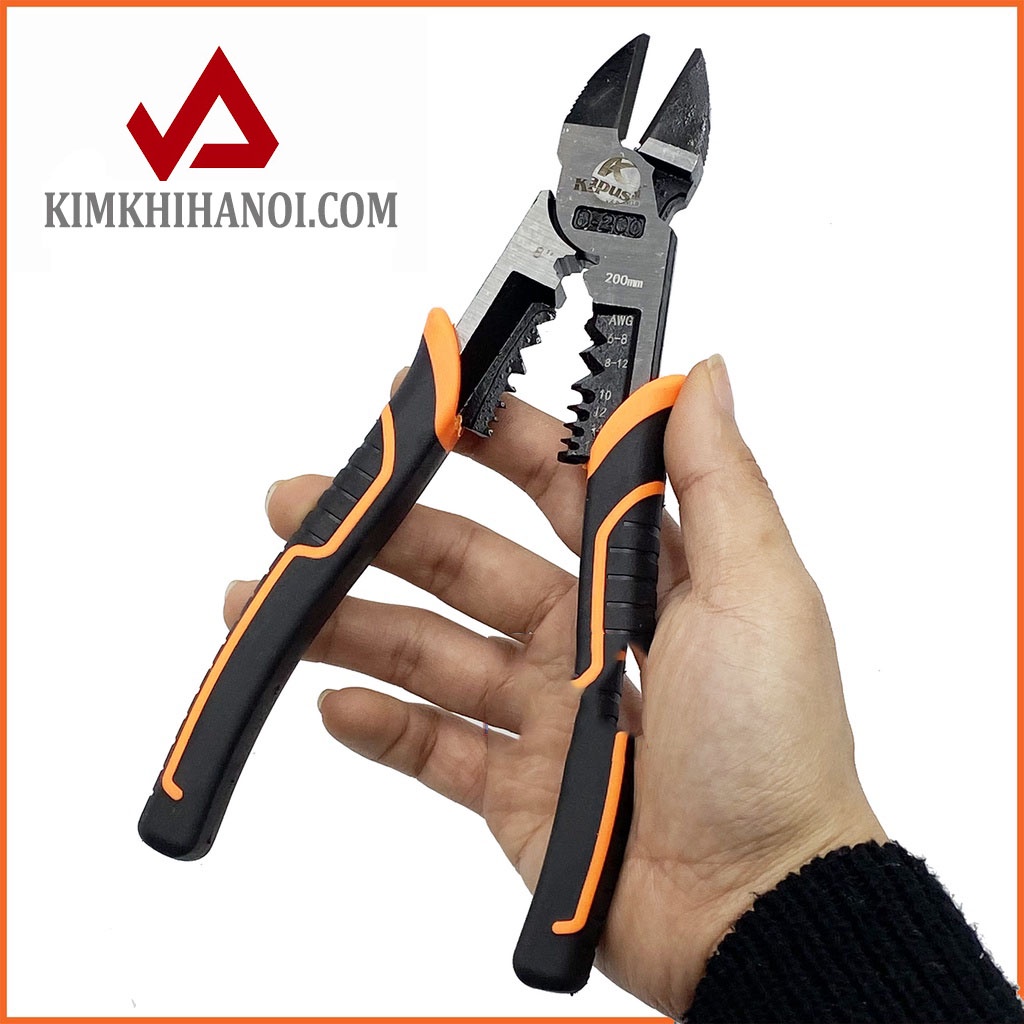 Kìm cắt đa năng kìm công nghiệp Kapusi 8inch 200mm, thép CR-V đen xám cao cấp mạ Niken chống gỉ