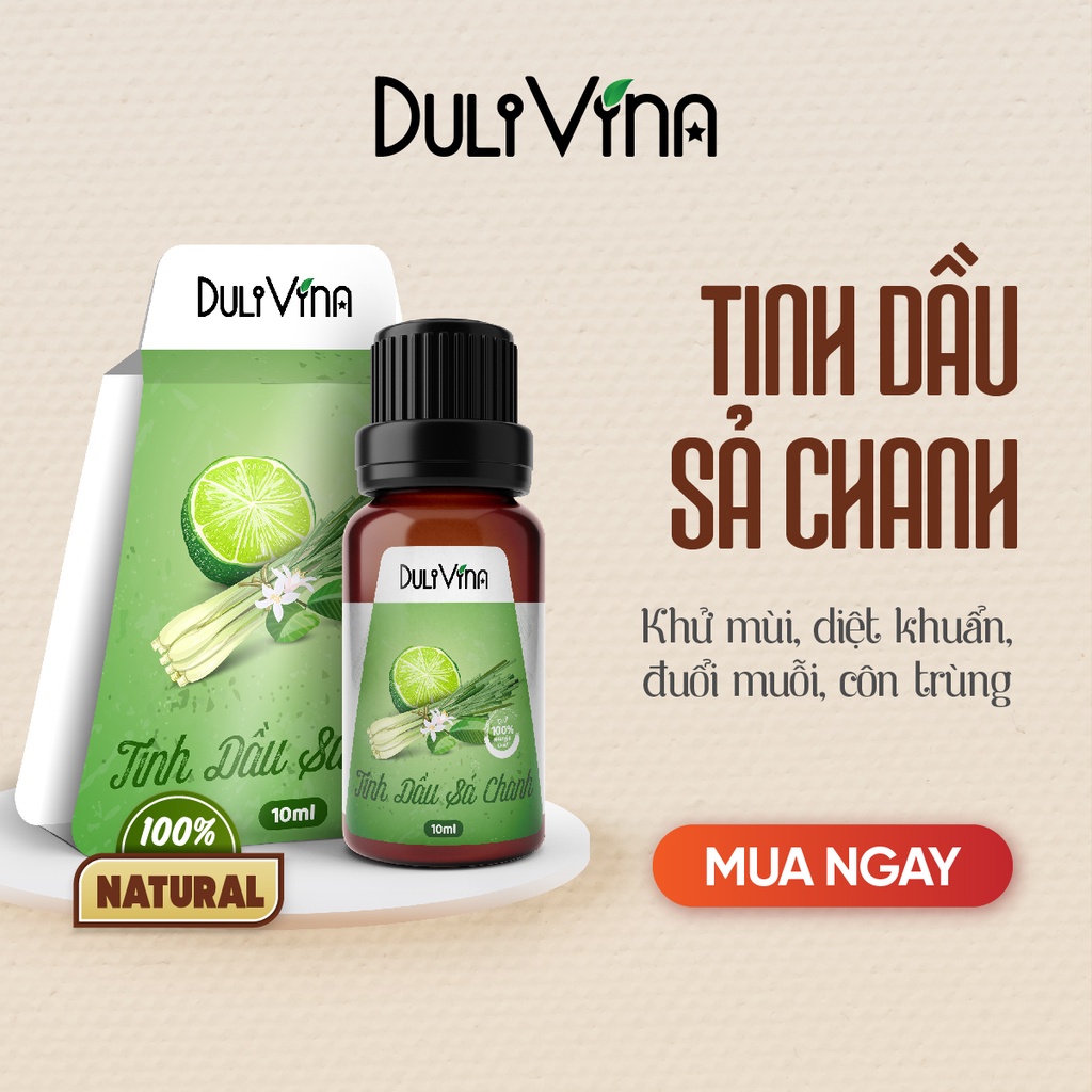 Tinh Dầu Sả Chanh Lemongrass DuliVina Cao Cấp, Thiên Nhiên Nguyên Chất Giúp Đuổi Muỗi, Giảm Stress - Chai 10ml