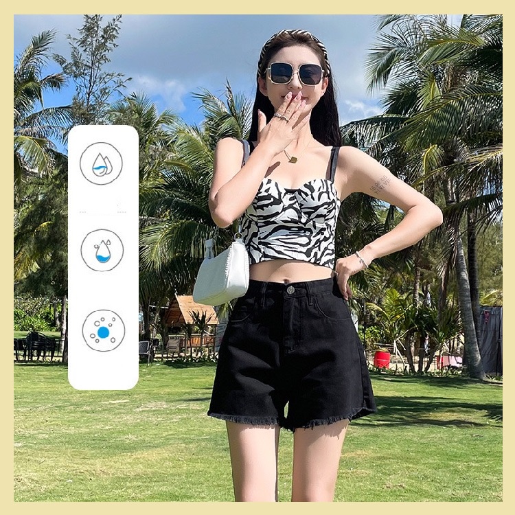Quần sooc ngố bò jean nữ ống suông rộng short jean cạp cao phong cách Hàn Quốc