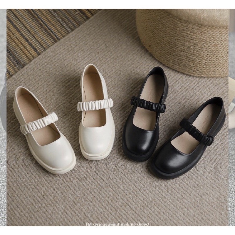 [XẢ RẺ] Giày lolita mũi vuông, Giày doc nữ da lì quai nhún đẹp kèm ảnh thật