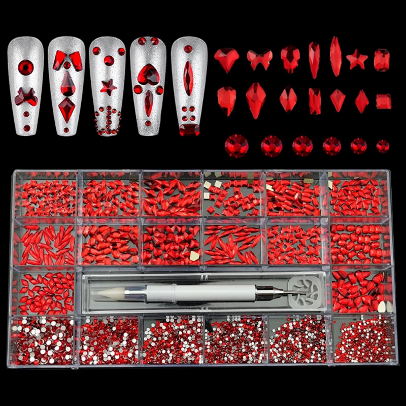 Phụ Kiện Đá Trang Trí Móng Tay Nghệ Thuật Mặt Phẳng Đính Đá Kèm Bút Gắp