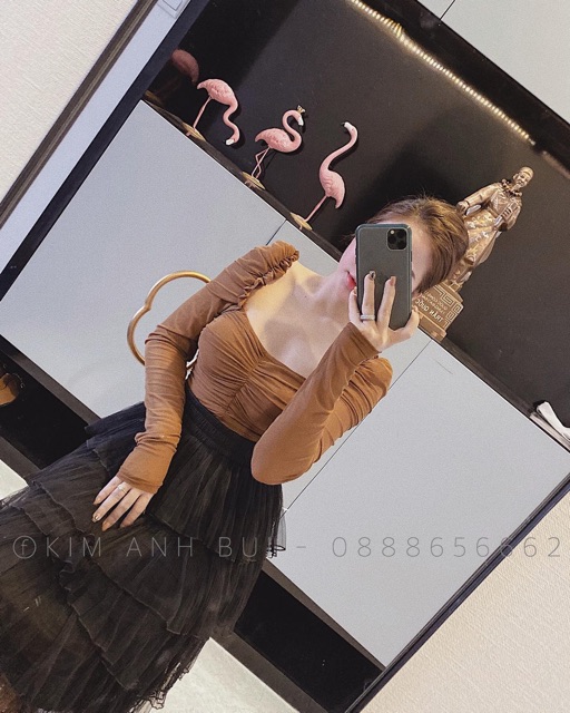 Áo lưới dúm tay nhún bồng