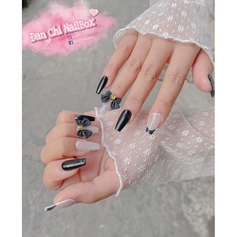 NailBox móng úp thiết kế sẵn Mẫu Charm Nơ Đen