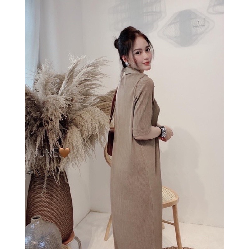 VÁY POLO HÈ TĂM NHŨN XẾP LY KHÔNG NHÀU NÁT, Váy tăm suông cổ tròn cổ sen