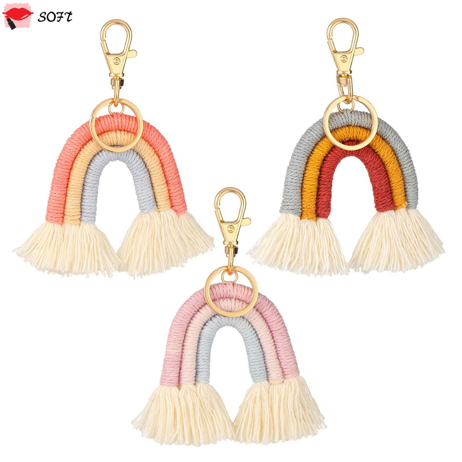 CHARMS Set 1 / 3 Móc Khóa Sợi Tua Rua Màu Cầu Vồng Phong Cách Bohemian