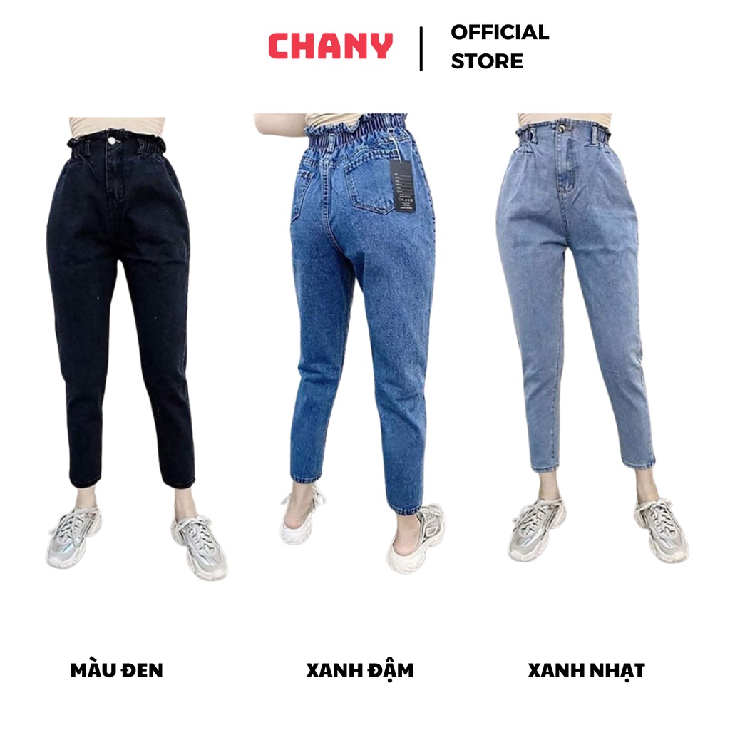 Quần baggy nữ Jeans lưng cao cạp chun sau Bigsize