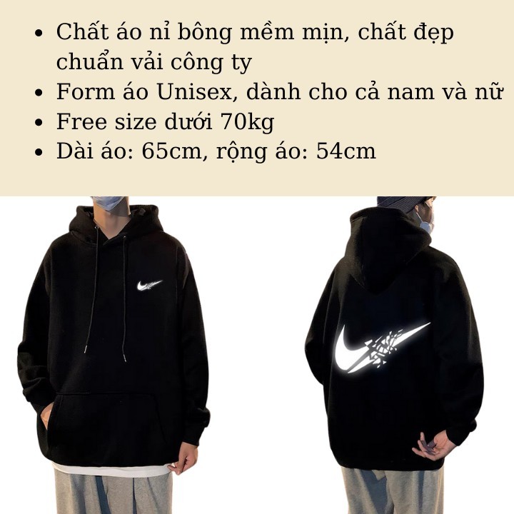 Áo Hoodie Form Rộng Tay Bồng Unisex Nam Nữ , Áo Nỉ Mũ Lót Bông Dày Đẹp In Logo Phản Quang Njk.e Siêu Chất Rô Store HD05 | BigBuy360 - bigbuy360.vn