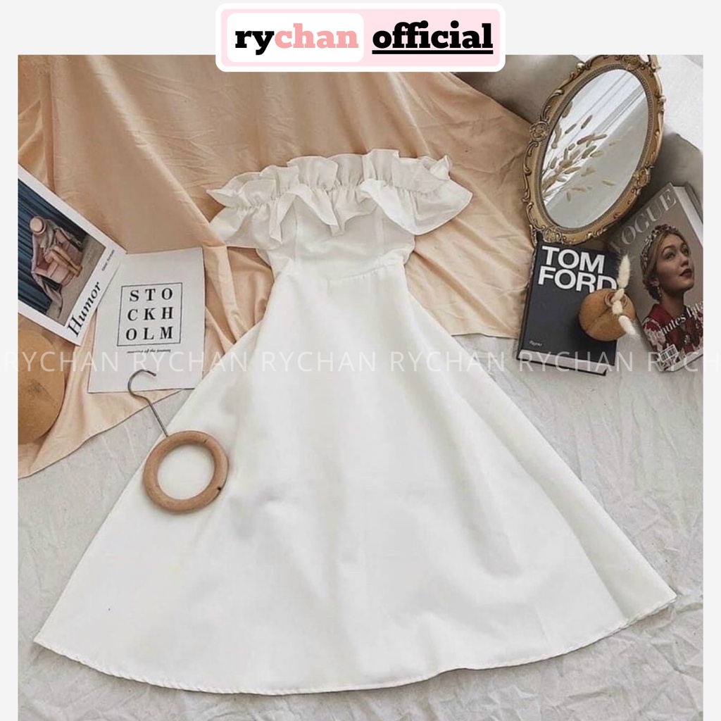 Đầm Nữ Dự Prom Dáng Dài Màu Trắng Trễ Vai Phối Bèo Bản To Bo Eo Cực Sang Chảnh [ẢNH THẬT CUỐI] - DX9901