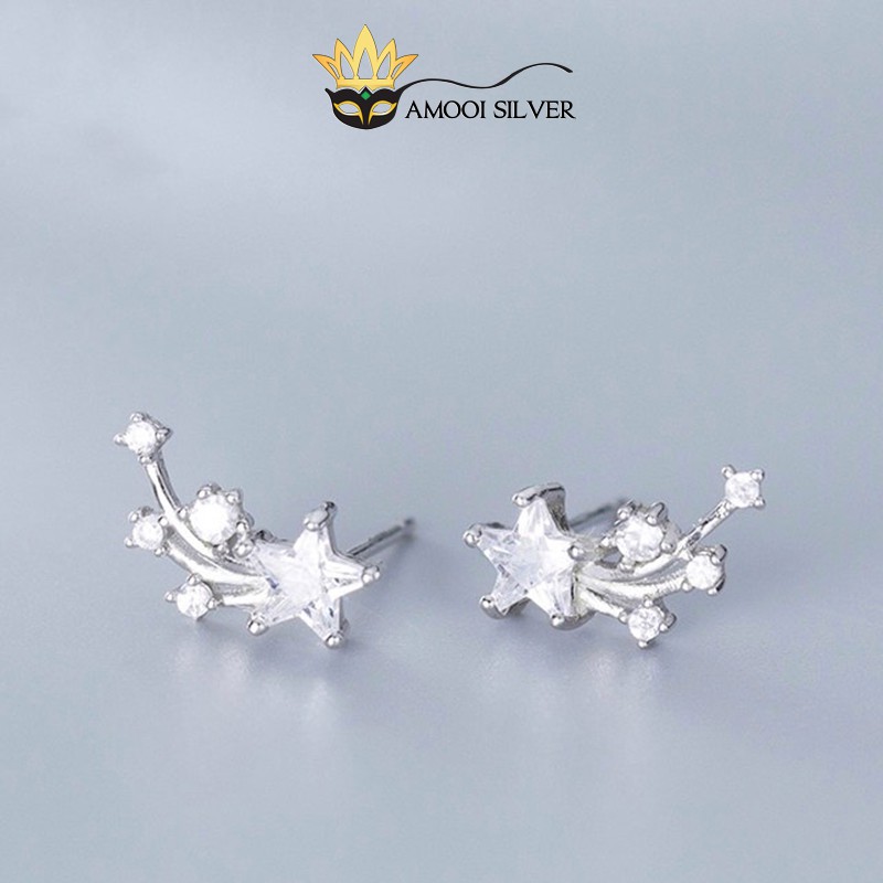 Bông tai bạc S925 sao vành - Amooi Silver AB75