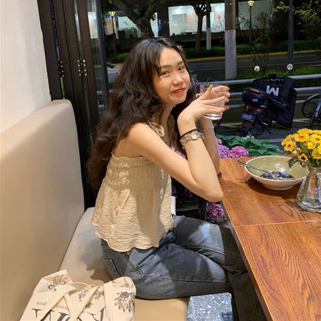 Áo hai dây Nữ Ngắn Mỏng Mùa Hè Gợi Cảm Kết Cấu Ẩn