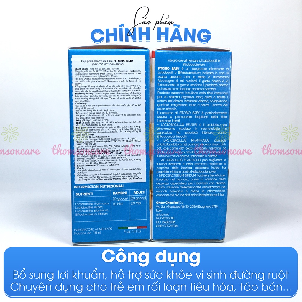 Men vi sinh Fitobio baby, bổ sung lợi khuẩn Probiotics cho bé từ sơ sinh, ổn định tiêu hóa, giảm táo bón, khó tiêu