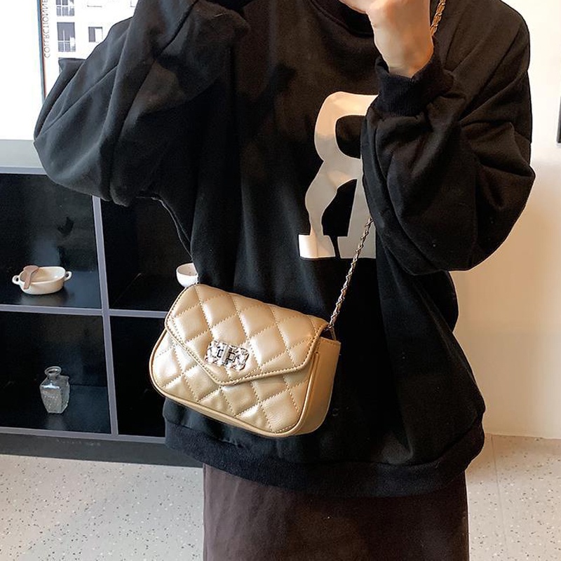 Ielgy Túi Đeo Vai Hình Vuông Cỡ Nhỏ Phối Dây Đeo Sợi Xích Phong Cách Cổ Điển Thời Trang Cho Nữ