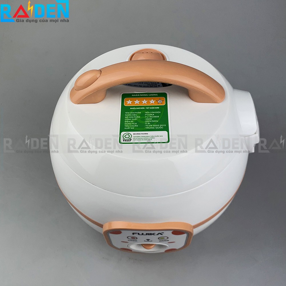 Nồi cơm điện mini 0.8L Fujika FJ-NC0608 có xửng hấp thích hợp cho sinh viên, gia đình 2 người | BigBuy360 - bigbuy360.vn