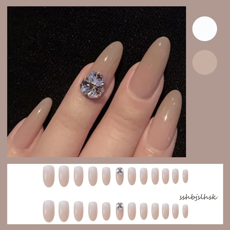 False Nails Short Pointed Diamond Skin Color Nail Stickers Finished Nail Stickers 24 Nail Stickers With Glue