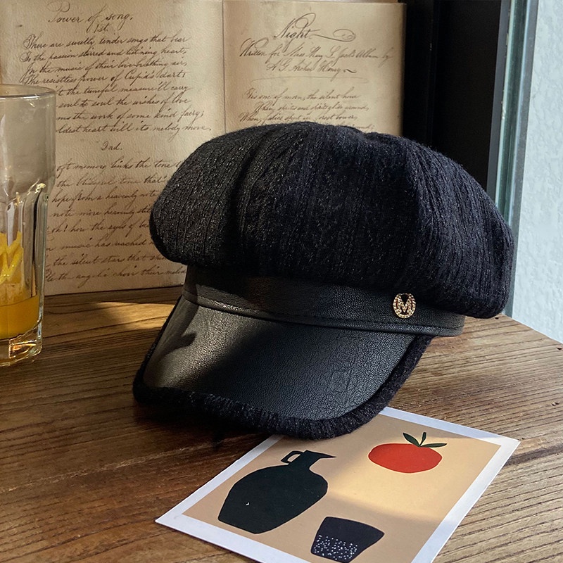 Mũ beret bằng da PU phong cách Hàn Quốc cho nữ
