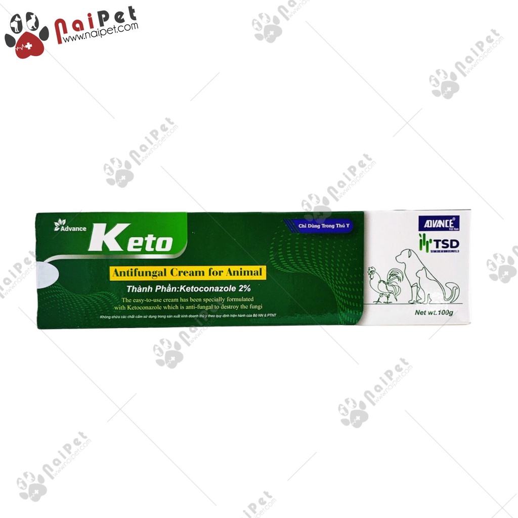Kem Bôi Ngoài Da Nấm Cho Chó Mèo Gà Advance Keto-Ketoconazole Tuýp 25g 100g