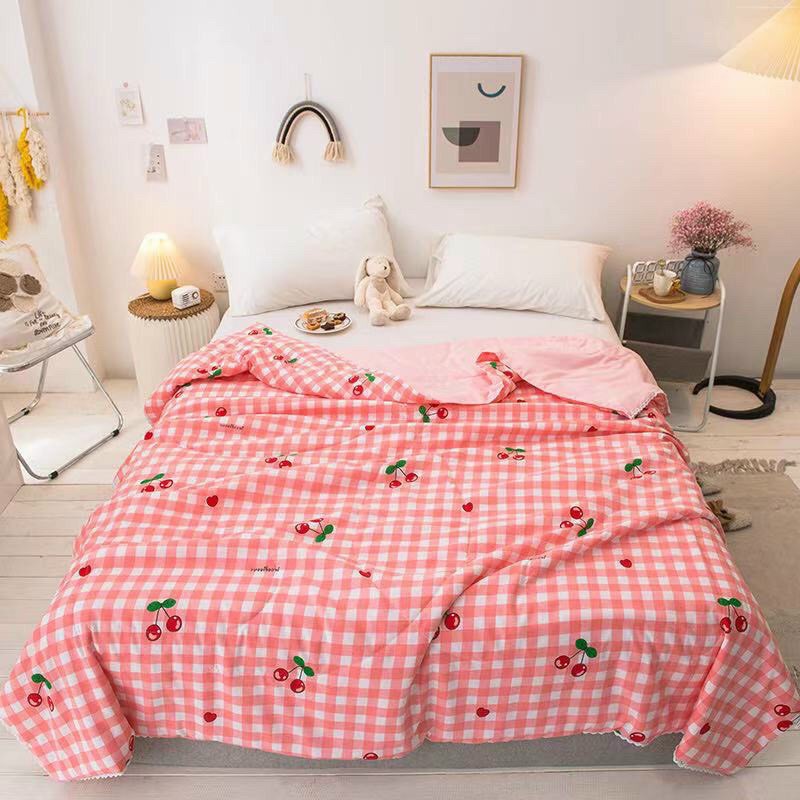 Chăn Cotton Đũi hè M2T bedding Chăn đũi nhập khẩu viền ren mền mịn mát kích thước 2m x 2m2