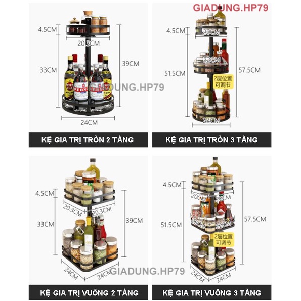 Kệ Gia Vị Xoay Thông Minh   Giá Đựng Gia Vị Xoay Tròn + Vuông Đa Năng Tiện Lợi, Chất Liệu Cao Cấp Bền Bỉ