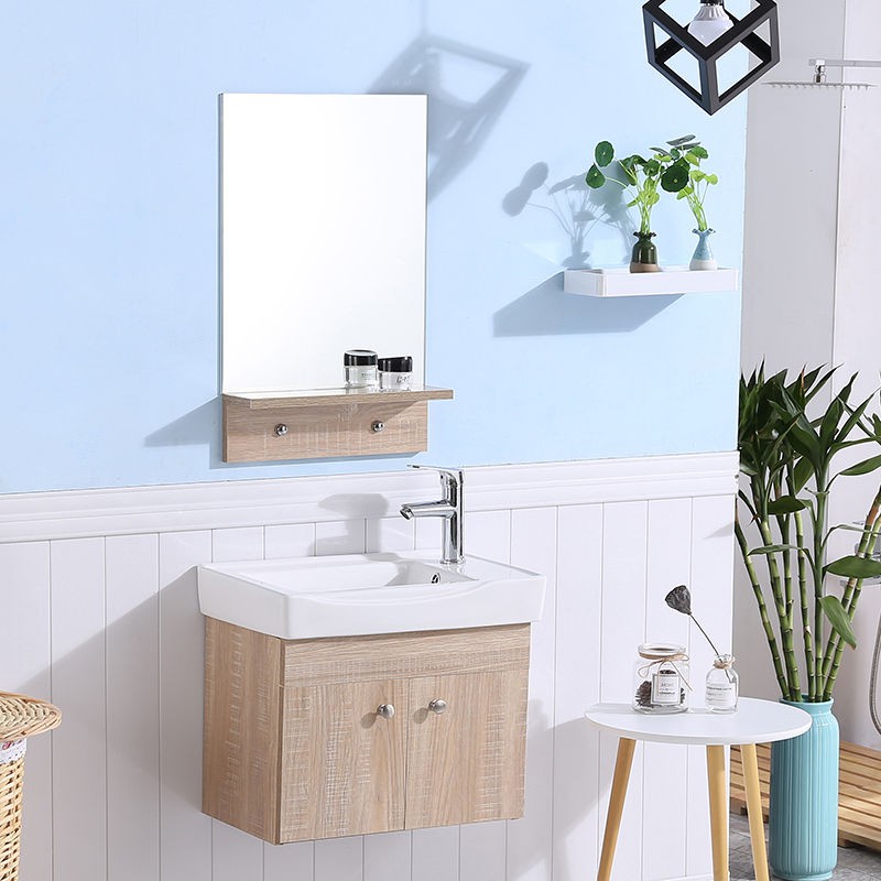 [Tủ phòng tắm bằng gỗ nguyên khối] Tủ chung cư nhỏ đặc kiểu Bắc Âu chậu rửa tay treo tường kết hợp gương trang điểm m