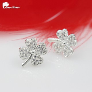 Bông Tai Bạc Nữ Hình Cỏ 4 Lá Chất Liệu Bạc Ta Cao Cấp - Ganes Silver
