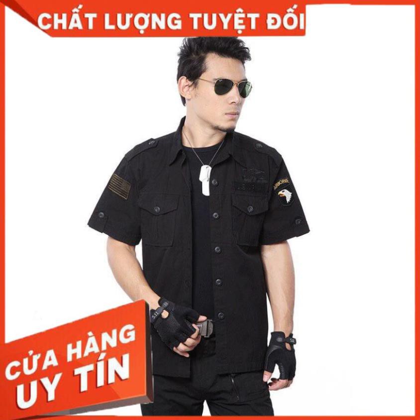 Áo sơ mi nam phong cách lính army (đen)