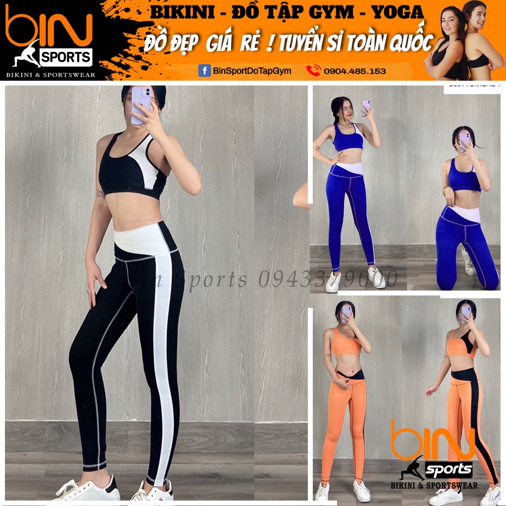 Set Bộ Tập Gym Yoga Nữ Quần Dài Áo Bra Phối Màu Kèm Mút Cao Cấp Bin Sports BD113