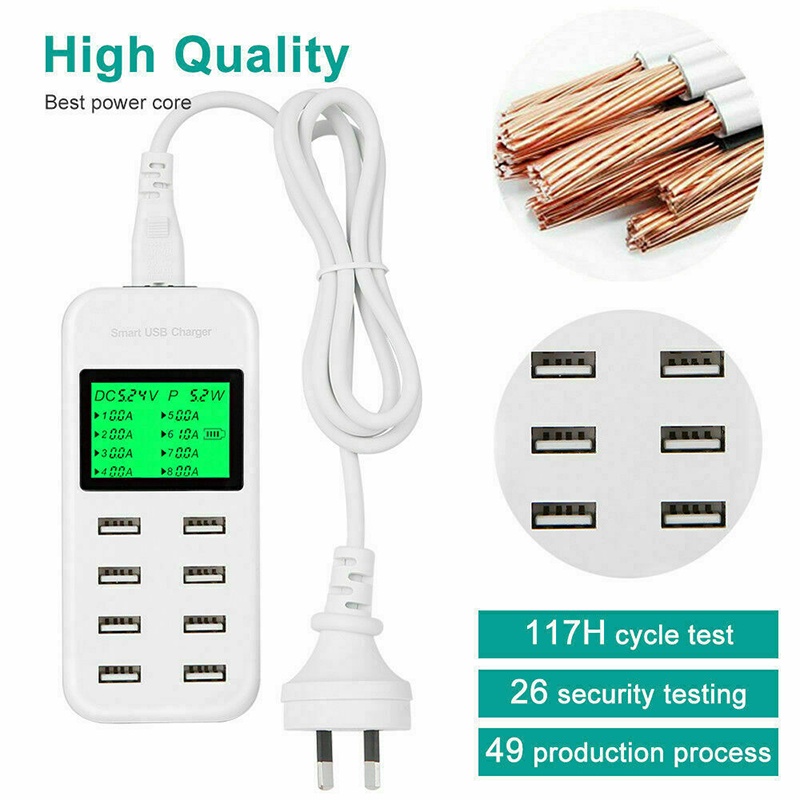 Đế Sạc Điện Thoại Để Bàn 8 Cổng USB 5V/8A Với Màn Hình LCD ☆Bjfranchisesky
