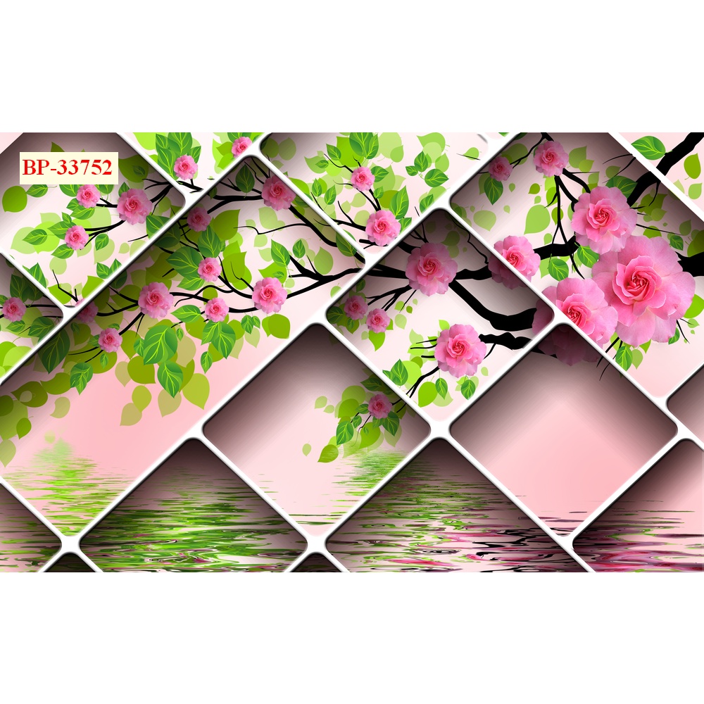 Tranh 3d dán tường phòng khách bức tường hoa leo in sắc nét