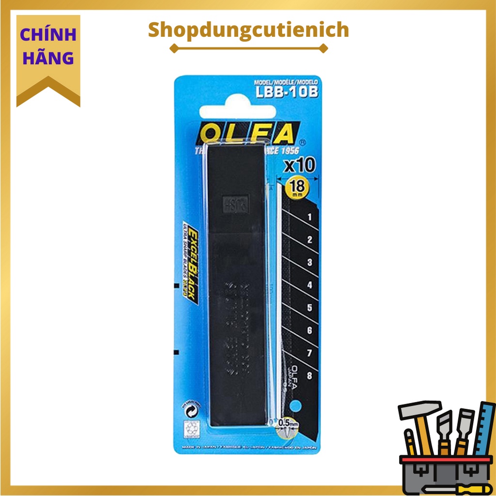 Lưỡi Dao OLFA LBB-10B Dao Bẻ 8 Đoạn 18mm, Rộng 18mm, Dày 0.5mm Dùng Cho L5-AL, BN-L, BN-AL