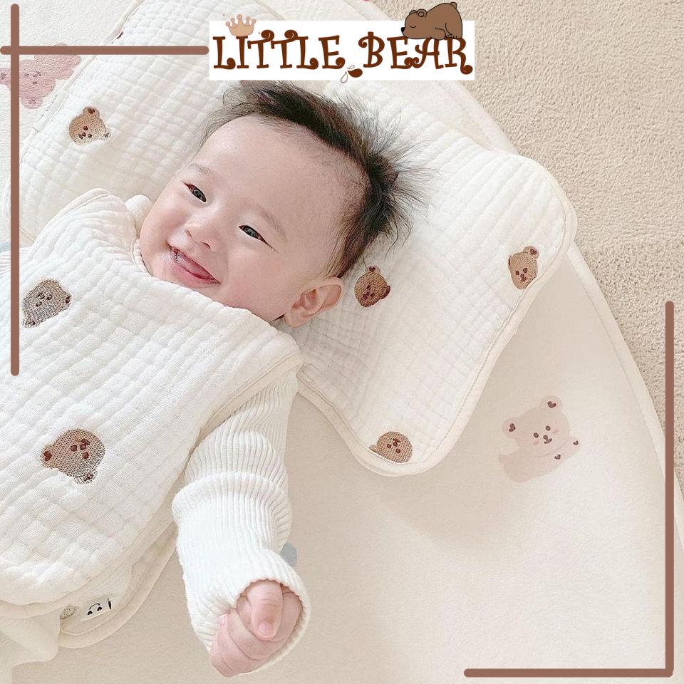 Túi Ngủ Sợi Gạc Phong Cách Hàn Quốc Thêu Hình Cute Bear 100% Organic Cho Bé - Little Bear