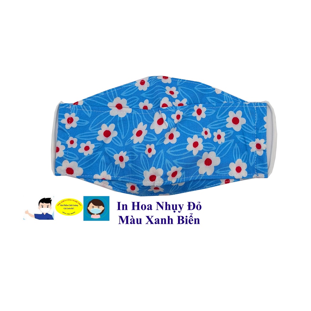 Khẩu trang vải 2 lớp Thiết kế kiểu KF94 In hình hoa Chất liệu vải mềm mát, Chống nắng, Chống bụi, Bảo vệ sức khỏe