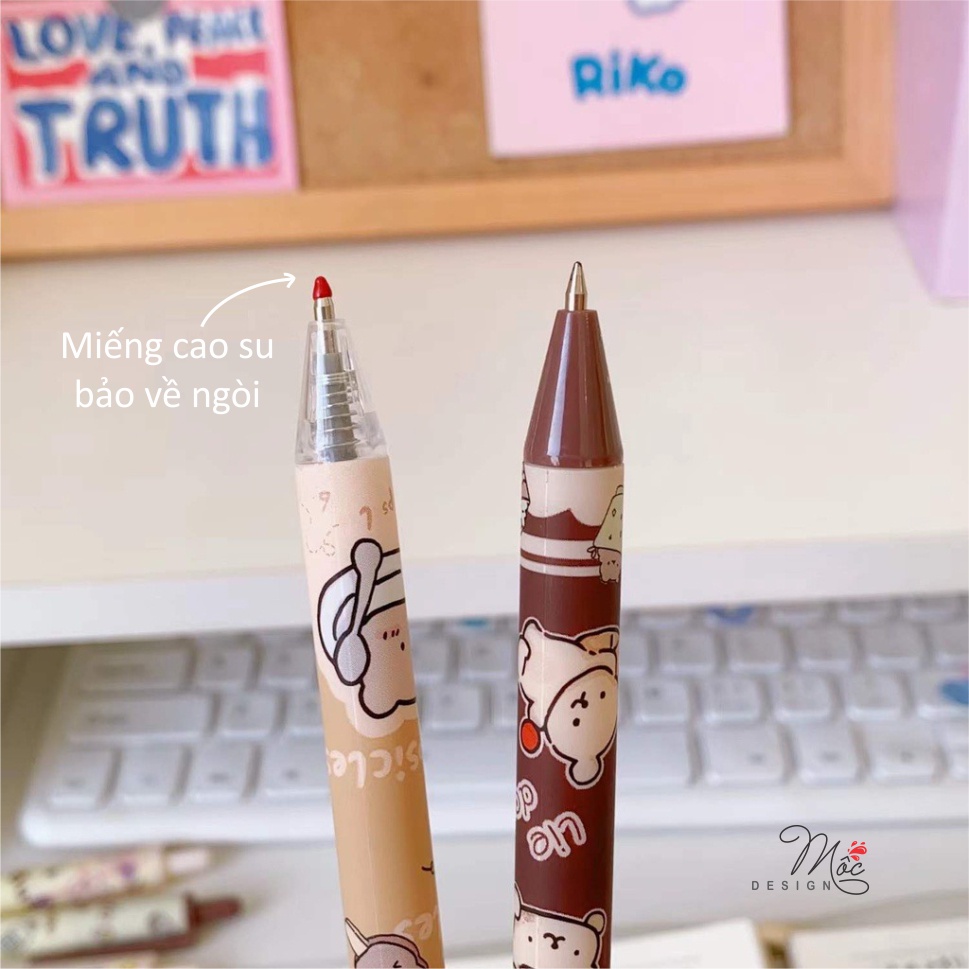 Set 6 bút bấm mực gel ngòi 0.5mm hình dễ thương hộp mika