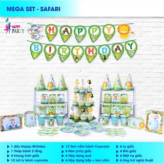 Set phụ kiện để bàn trang trí sinh nhật cho bé Safari